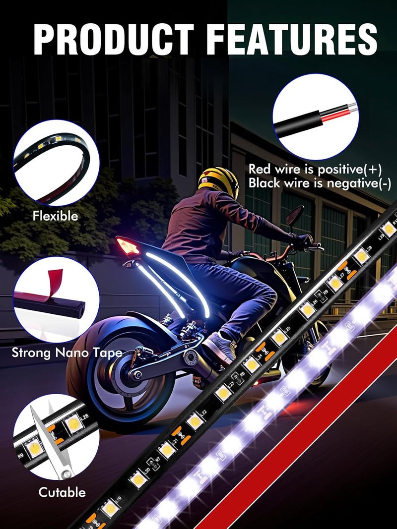 LEYMANRIYA 8 Pcs Car Led Light Strip IP67 Waterproof 11" Flexible Led Lights Underglow 12V for Car Motorcycle Boat Golf Cart Interior Exterior Decoration - White - Image 4